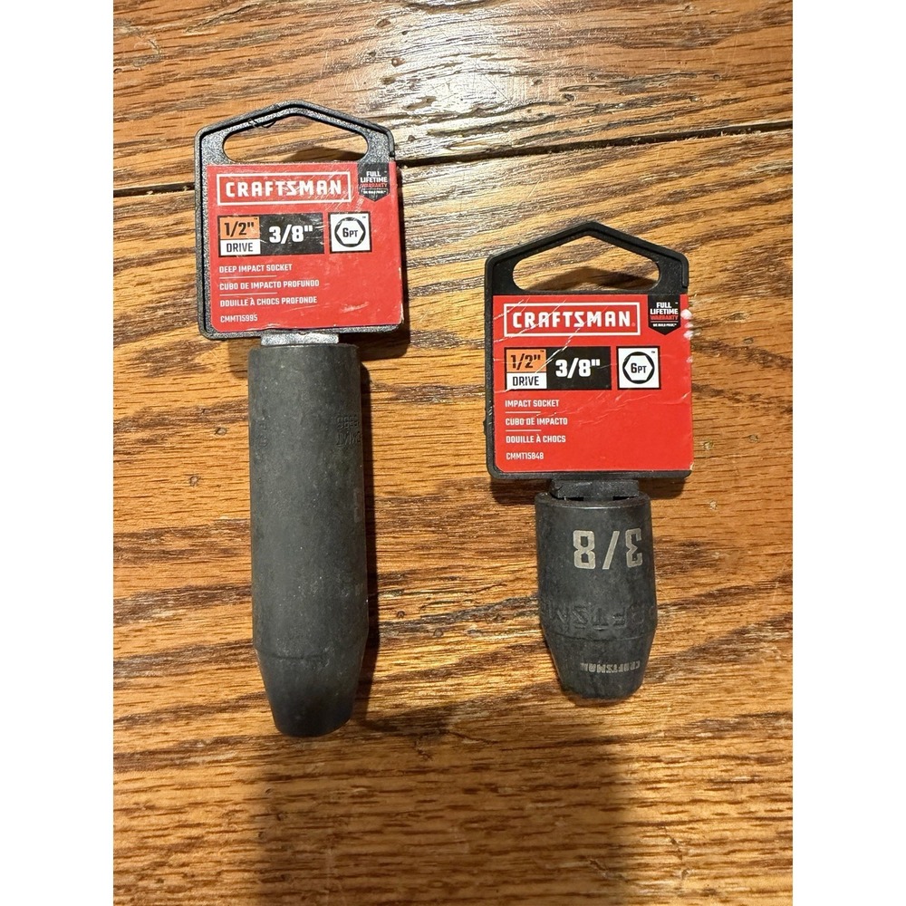 Craftsman 3/8" drive 1/2" Impact Socket combo Shallow Deep New 6 Pt Black Tool